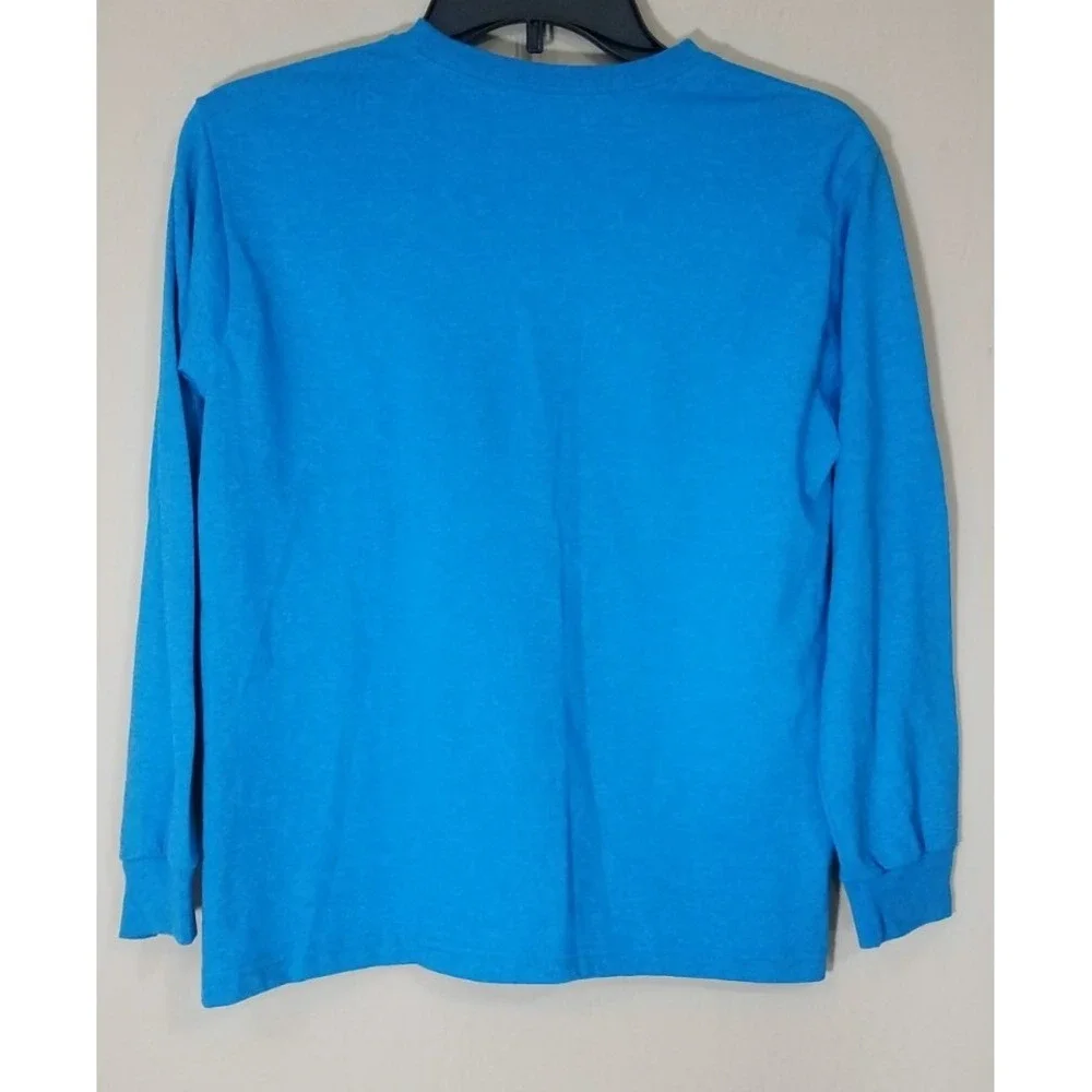 2-Fruit of the Loom Long Sleeve Crew Shirts Boys L (10-12) Blue Tees Cotton‎ NEW